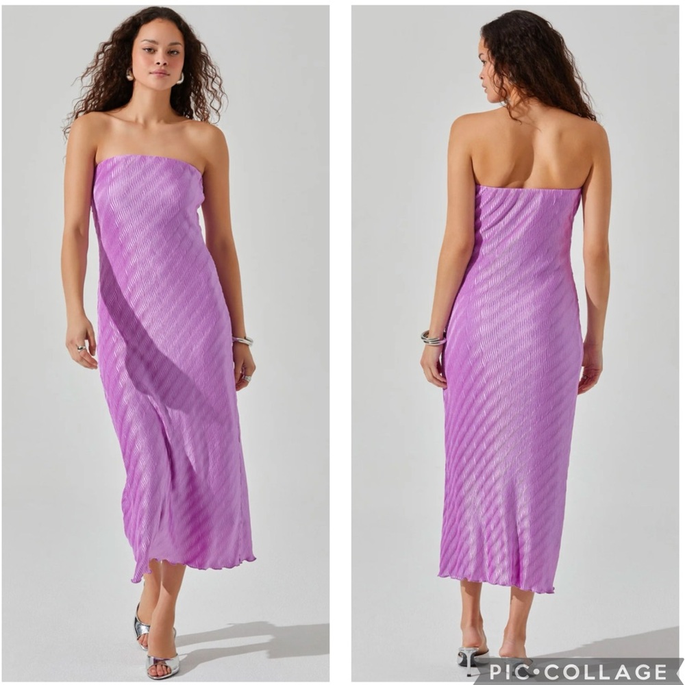 Astr Strapless Midi Dress in Lavender